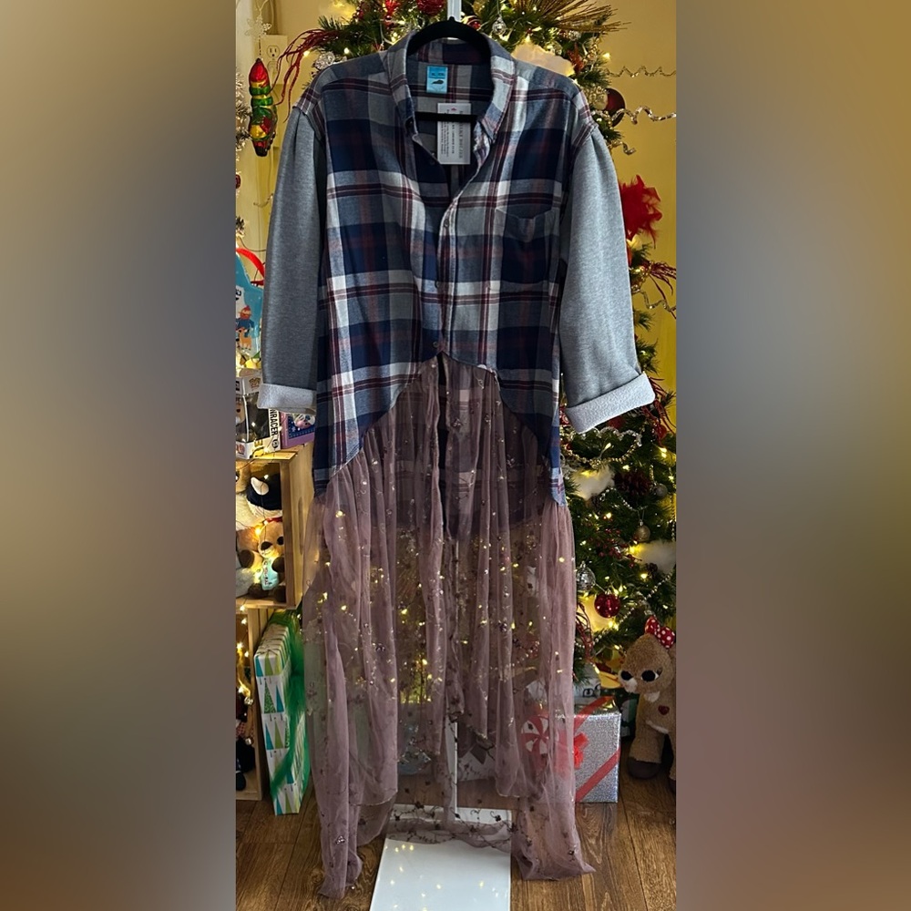 Flannel Shaket Embroidered long Mesh
